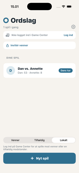 Ordslag med et spil i gang mellem Dan og Annette